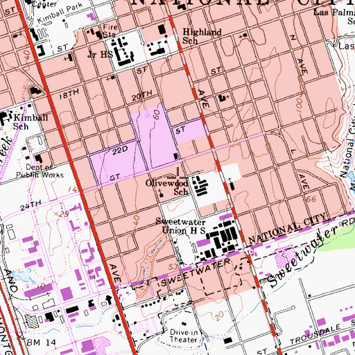 Topographic Map of Olivewood School, CA