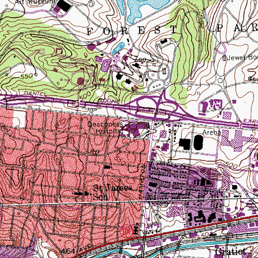 Topographic Map of Forest Park Hospital, MO