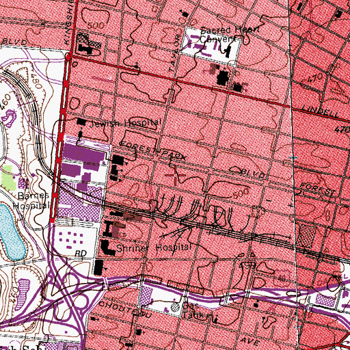 Topographic Map of Rehabilitation Hospital of Saint Louis - Central West End, MO