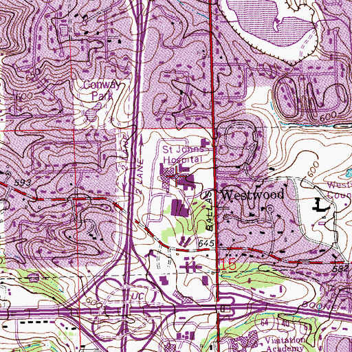 Topographic Map of Saint Johns Mercy Medical Center, MO
