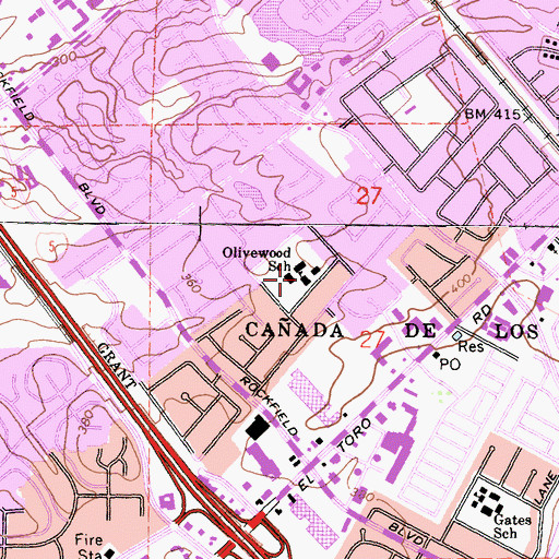 Topographic Map of Olivewood Elementary School, CA