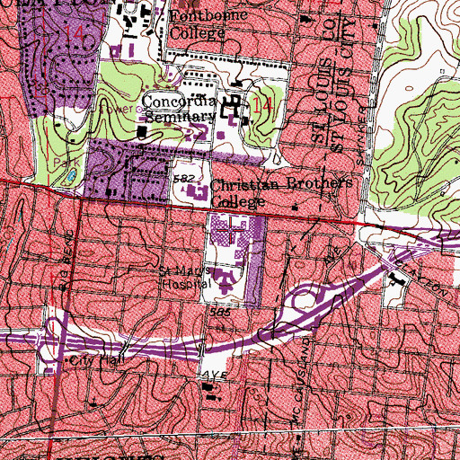 Topographic Map of SSM Saint Mary's Health Center, MO