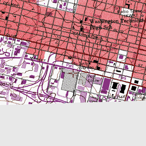 Topographic Map of Aloe Plaza Shopping Center, MO