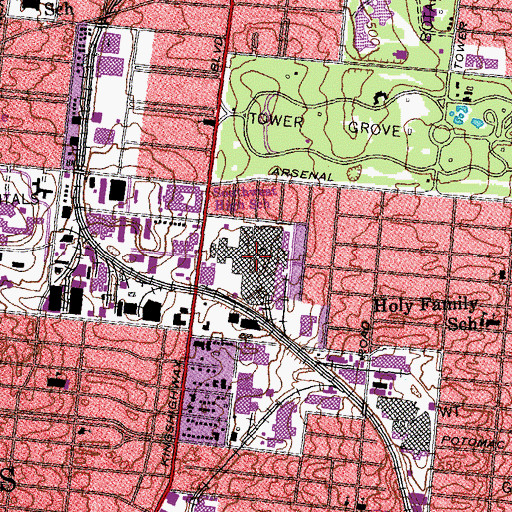 Topographic Map of American Plaza Shopping Center, MO