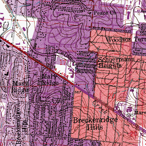 Topographic Map of Breckenridge Hills Shopping Center, MO