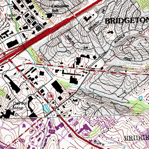 Topographic Map of Bridgeton Oaks Shopping Center, MO