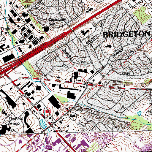 Topographic Map of Bridgewood Plaza Shopping Center, MO