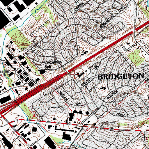Topographic Map of Carrollton Shopping Center, MO
