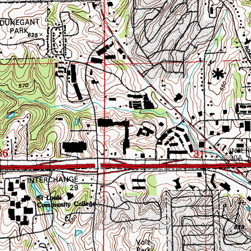 Topographic Map of Clocktower Shopping Center, MO