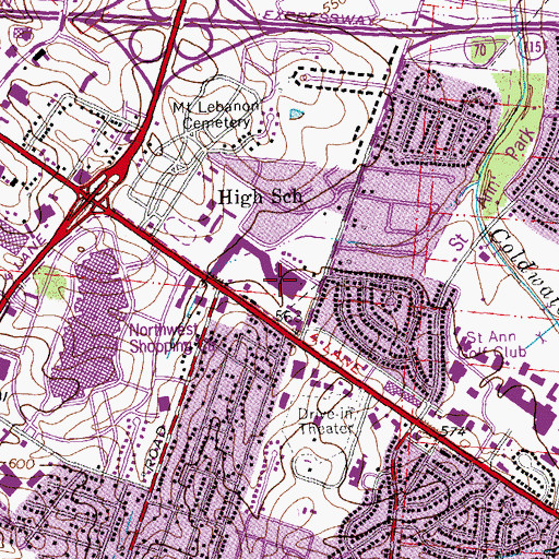 Topographic Map of Cypress Village Shopping Center, MO