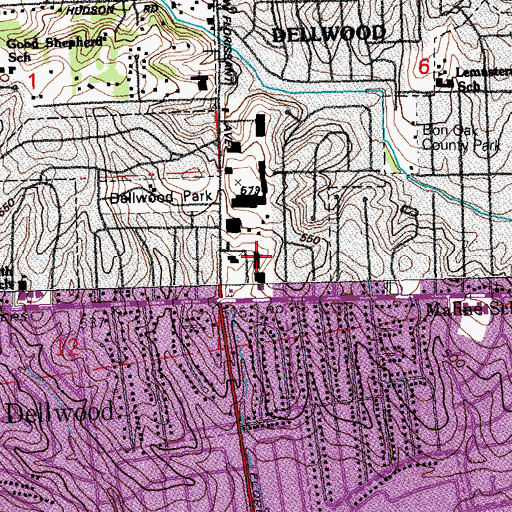 Topographic Map of Dellwood Shopping Center, MO