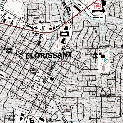 Topographic Map of Duchense Hills Shopping Center, MO