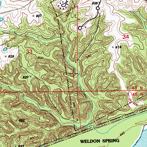 Topographic Map of Duckett Creek Sanitation District Treatment Plant Number 2, MO