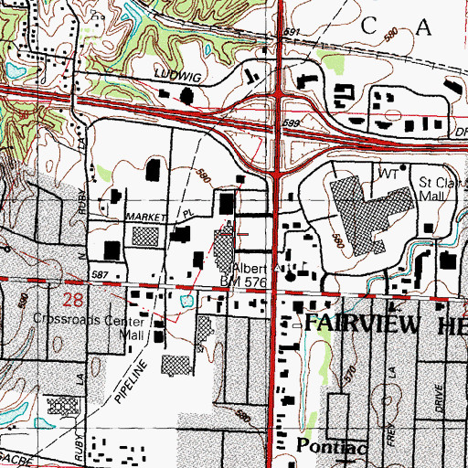 Topographic Map of Fairview Center Shopping Center, IL