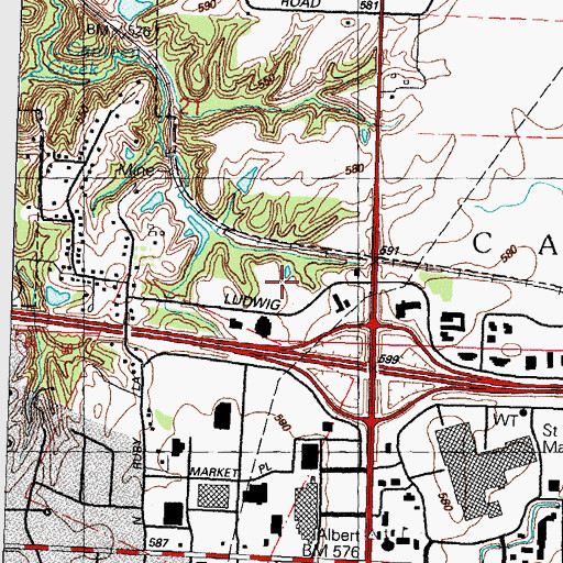 Topographic Map of Fairview Heights Plaza Shopping Center, IL