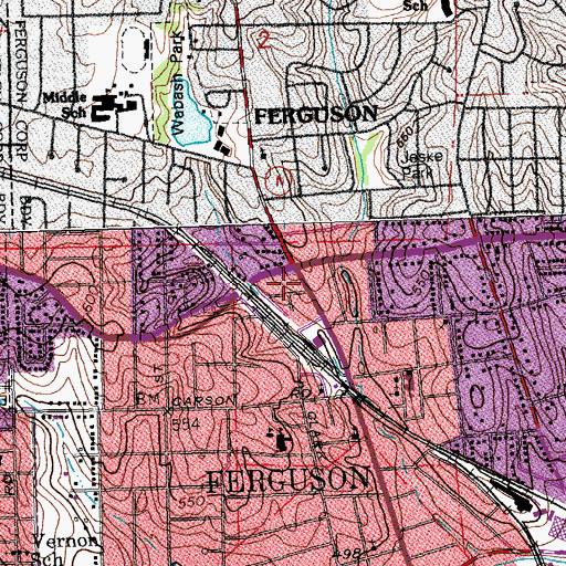 Topographic Map of Ferguson Square Shopping Center, MO