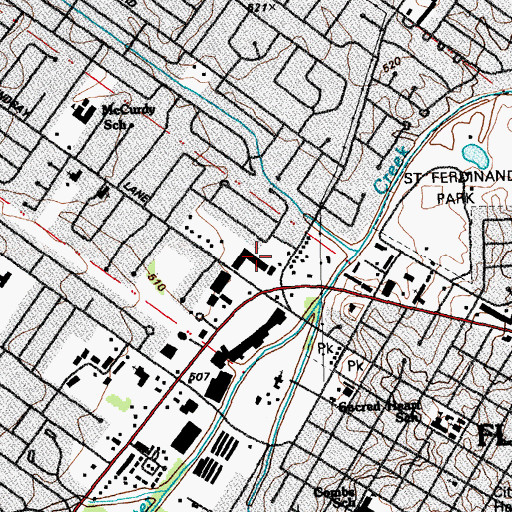 Topographic Map of Florissant Oaks Shopping Center, MO