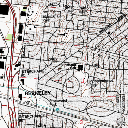Topographic Map of Frostwood Shopping Center, MO