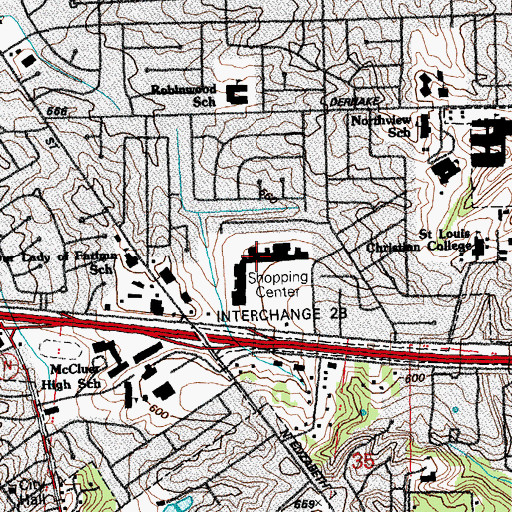 Topographic Map of Grandview Plaza Shopping Center, MO