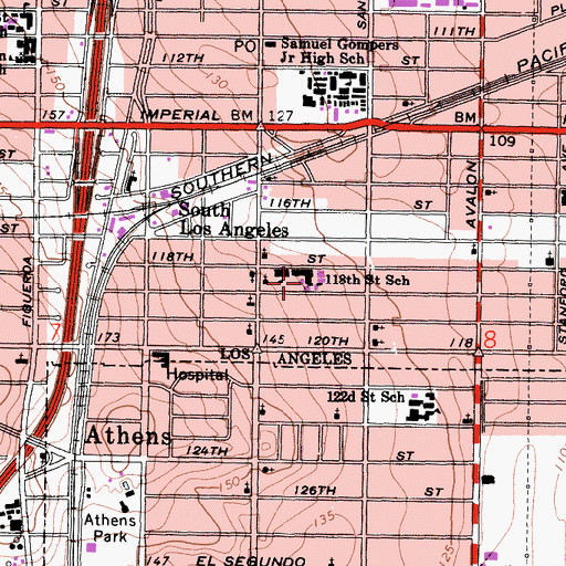 Topographic Map of One Hundred Eighteenth Street Elementary School, CA