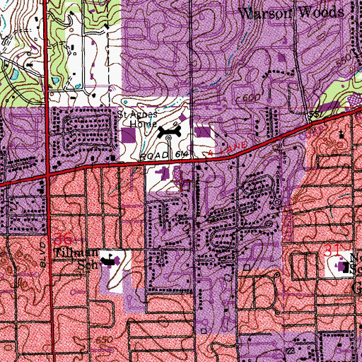 Topographic Map of Greentree Center Shopping Center, MO