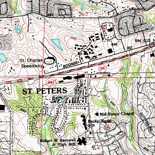 Topographic Map of Harvester Square Shopping Center, MO