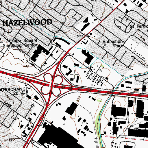 Topographic Map of Hazelwood Showcase Plaza Shopping Center, MO