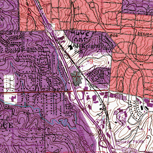 Topographic Map of Ladue Crossing Shopping Center, MO