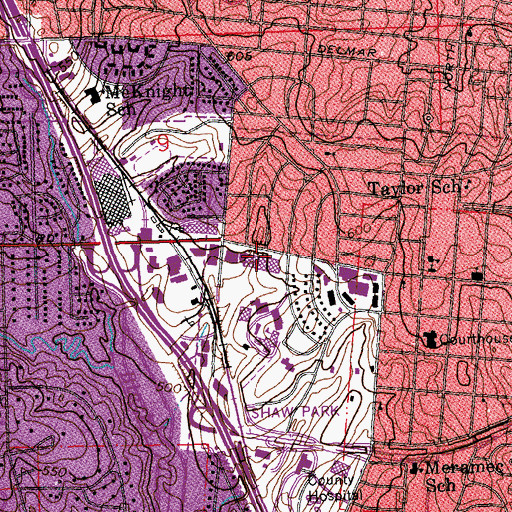 Topographic Map of Ladue Shopping Center, MO