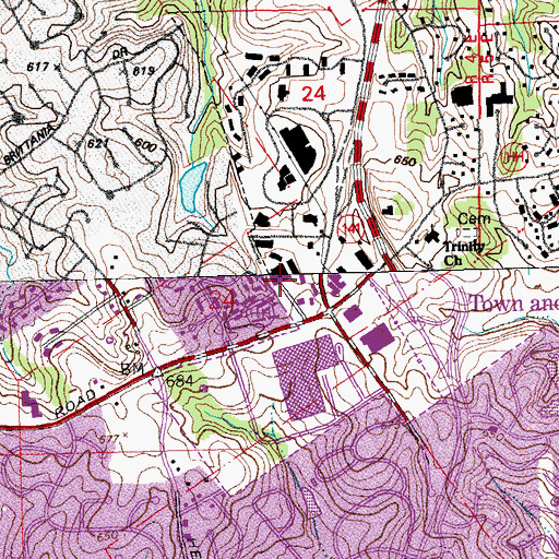 Topographic Map of Lamp and Lantern Shopping Center, MO
