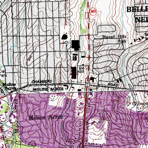 Topographic Map of Lewis and Clark Center Shopping Center, MO