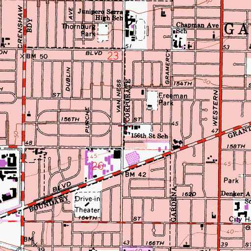 Topographic Map of 156th Street Elementary School, CA