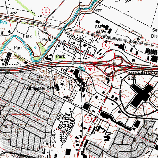 Topographic Map of Mid Rivers Plaza Shopping Center, MO