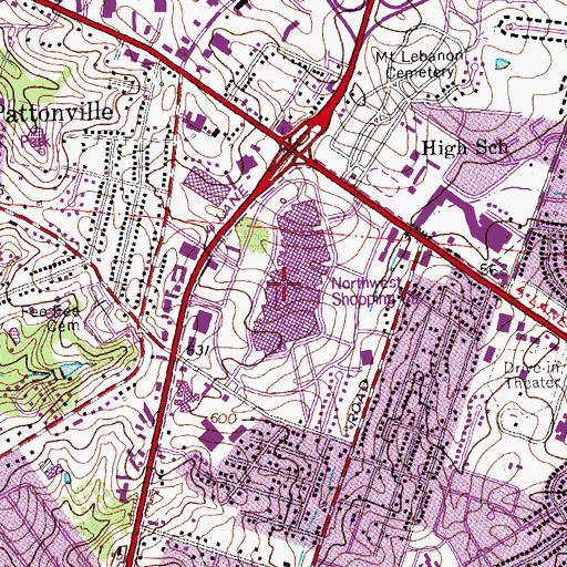 Topographic Map of Northwest Plaza Shopping Center, MO