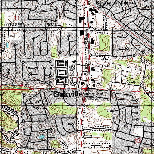 Topographic Map of Oakville Shopping Center, MO