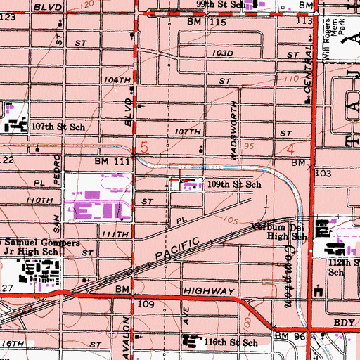 Topographic Map of One Hundred Ninth Street Elementary School, CA