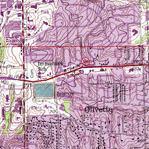Topographic Map of Olivette Center Shopping Center, MO