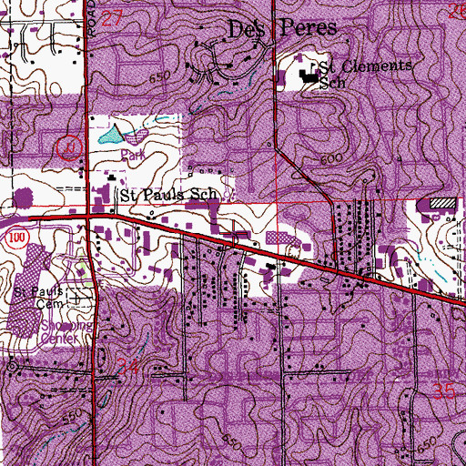 Topographic Map of Olympic Oaks Village Shopping Center, MO