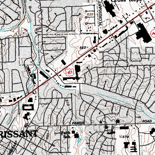 Topographic Map of Paddock Hills Shopping Center, MO