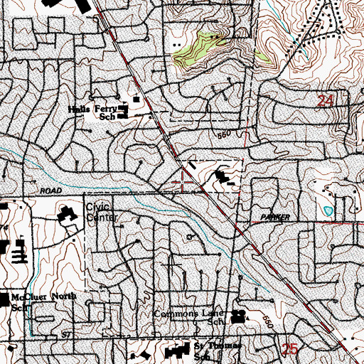 Topographic Map of Plaza Madrid Shopping Center, MO