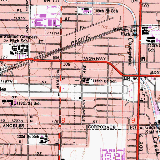 Topographic Map of 116th Street Elementary School, CA