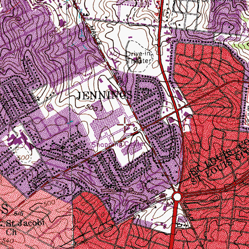 Topographic Map of River Roads Mall Shopping Center, MO