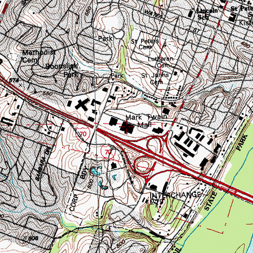 Topographic Map of Saint Charles Center Shopping Center, MO