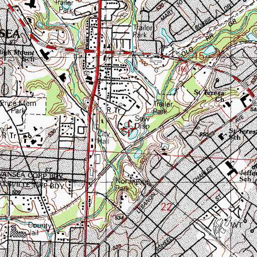 Topographic Map of Saint Clair Township Sewage Treatment Plant, IL