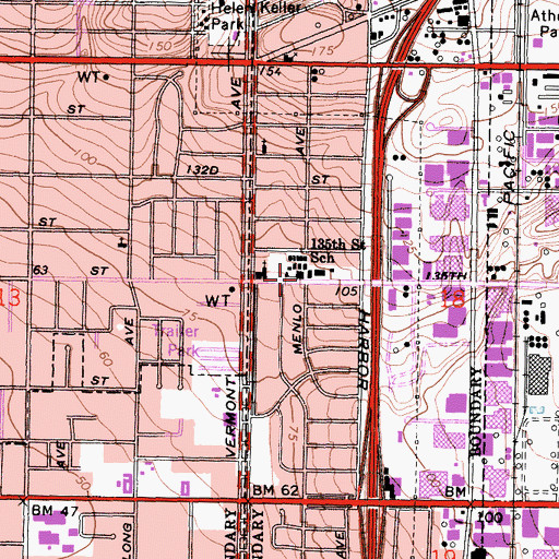 Topographic Map of One Hundred Thirty-Fifth Street Elementary School, CA