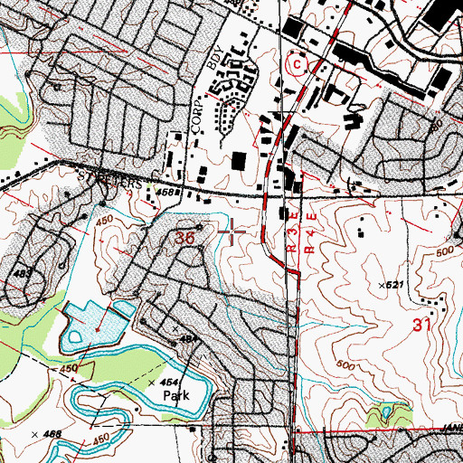 Topographic Map of Saint Peters Square Shopping Center, MO