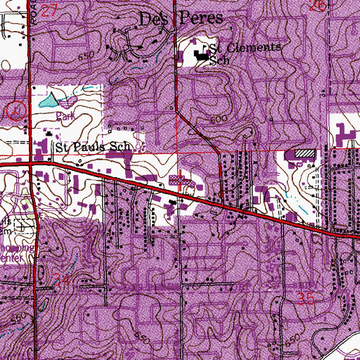 Topographic Map of Schnucks Des Peres Center Shopping Center, MO