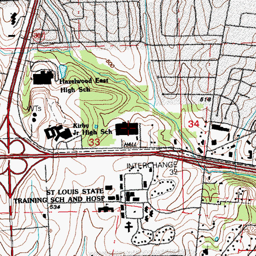 Topographic Map of Sierra Vista Plaza Shopping Center, MO