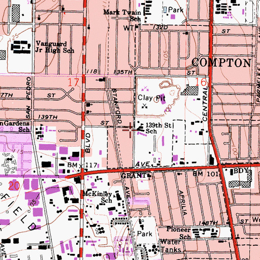 Topographic Map of One Hundred Thirty-Ninth Street School, CA