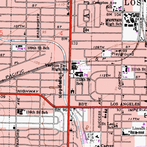 Topographic Map of 112th Street Elementary School, CA